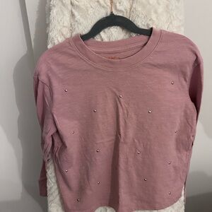 Girls Pink Long Sleeve Top with Pearl Accents